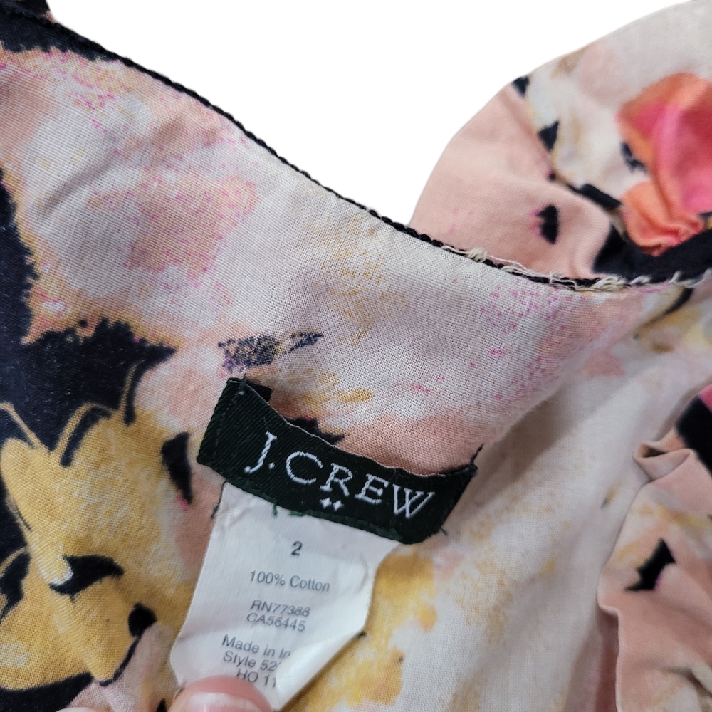 J. Crew Black Floral Print Retro Blouse 100%‎ Cotton - Picture 4 of 6